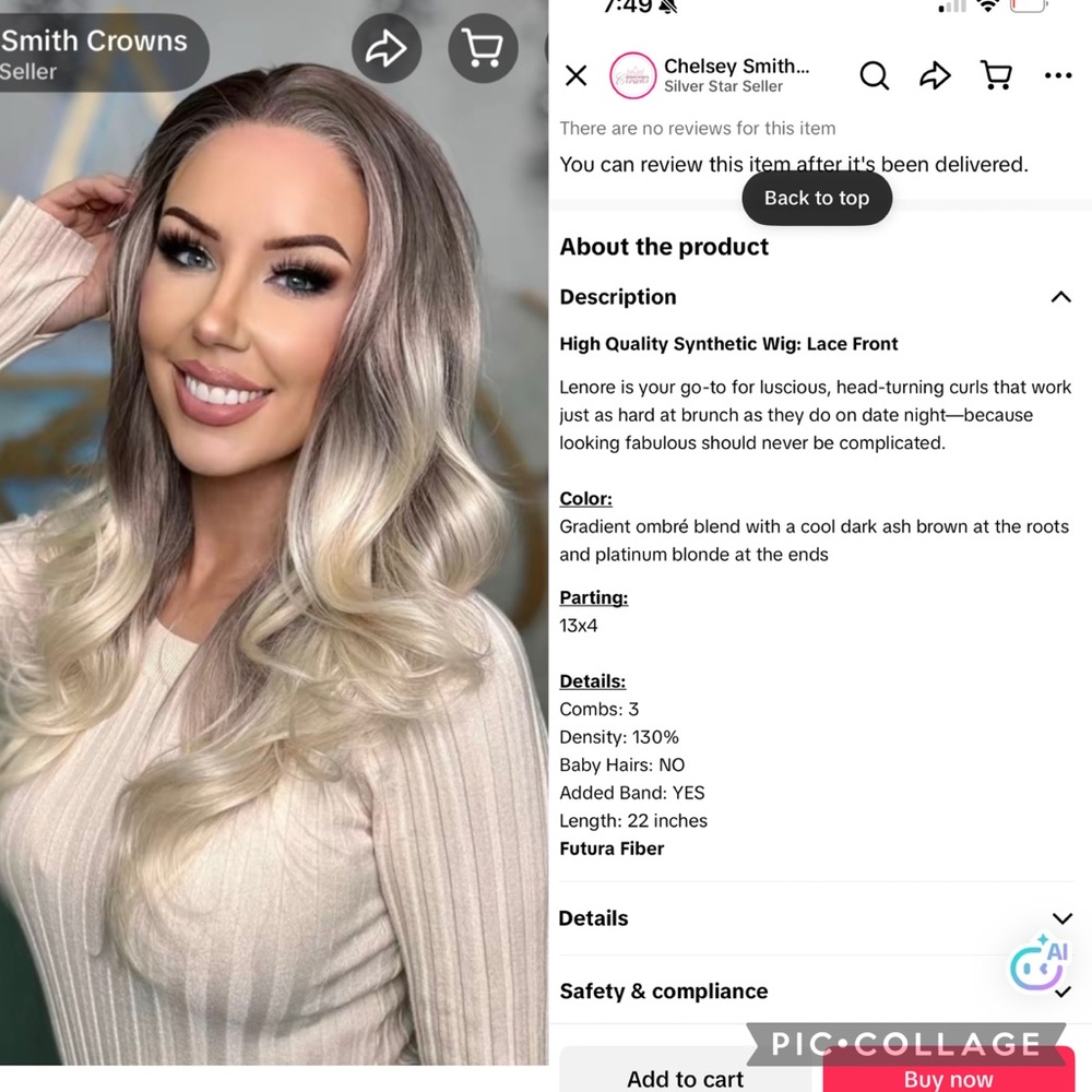 CSC Chelsey Smith Lenore Ombre Blonde Lace Front Synthetic Wig NWLT